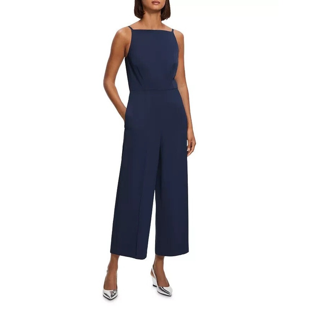 Theory Square Neck Sleeveless Cropped Jumpsuit romper Size 10 Navy Blue NEW $395